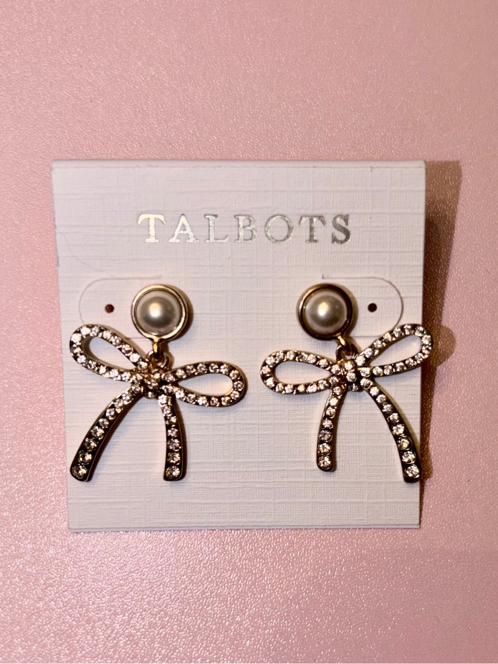 NWT Talbots Gold Bow Drop Earrings with Pearl Top